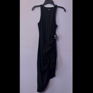 EXPRESS Black Asymmetrical Ruched Tank Dress